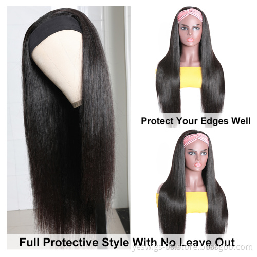 YesWigs Brazilian Raw Human Virgin Remy Hair Headband Wig Vendor Wholesale Machine Made None Lace Glueless Wig Customized Styles